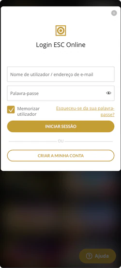 Interface inicial do ESC Online APP