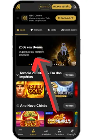 Secção de promoções da conta ESC Online com lista de bónus disponíveis para casino, apostas desportivas e poker