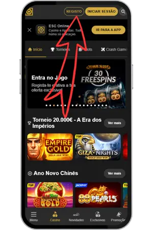 Clicar no botão de registo na plataforma