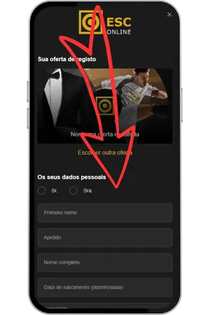 Dados pessoais e financeiros para criar conta na ESC Online